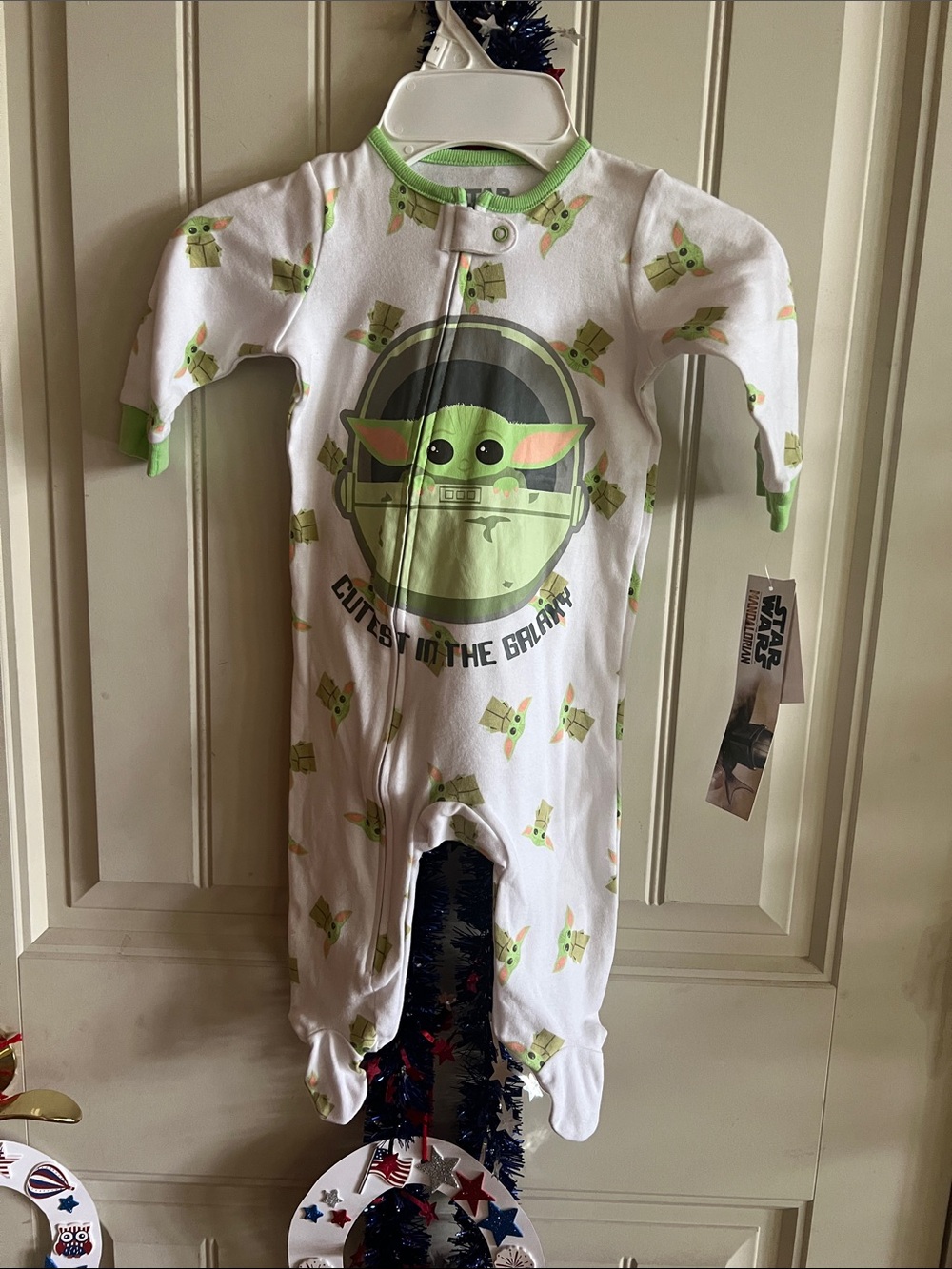 Disney Baby White Footed One-Piece with Green Grogu Print